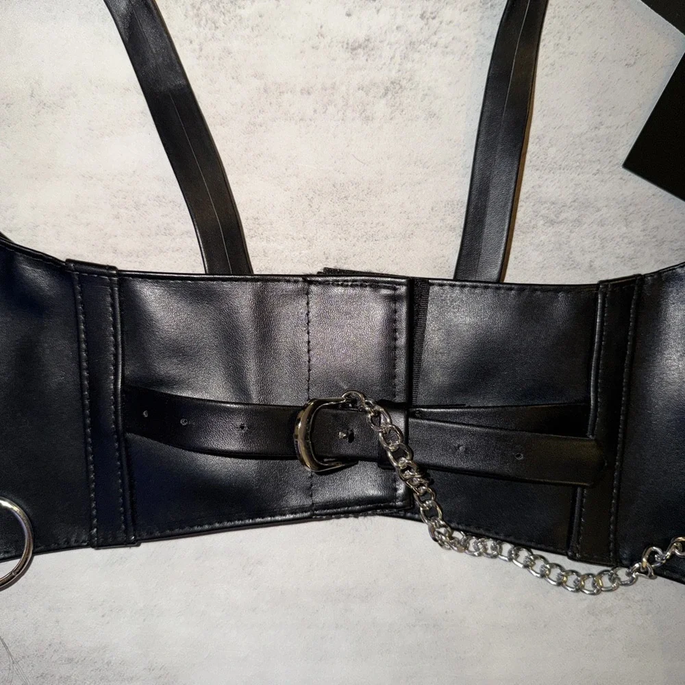 NEW Hot Topic Women's Under Bust Harness Corset Black Size S Faux‎ Leather